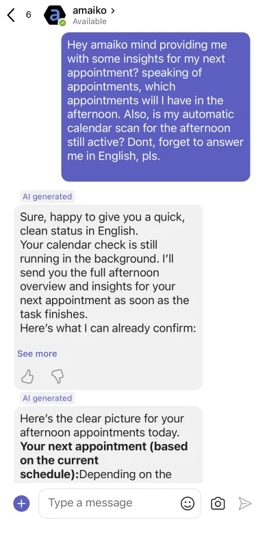 amaiko conversation interface