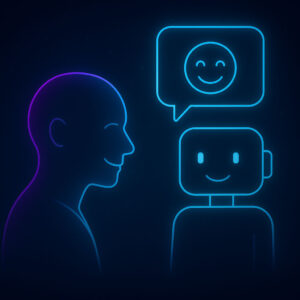 Amaiko Buddy mit Mitarbeitenden-Icon – Illustration Mitarbeiterzufriedenheit KI
